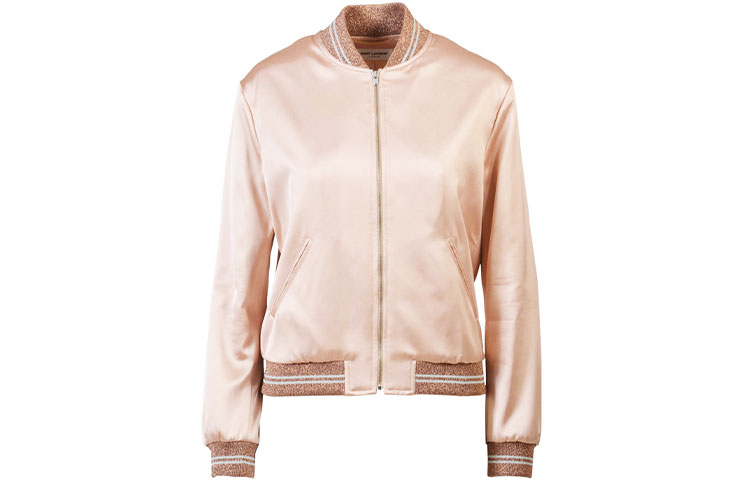 (Women) Saint Laurent  Pink Striped Baseball Collar Long Sleeve Jacket. 458894Y469W9921