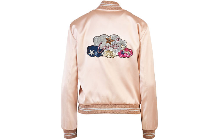 Lookbook (W) Saint Laurent Jaket Berjalur Merah Jambu Berkolar Besbol Lengan Panjang. 458894Y469W9921