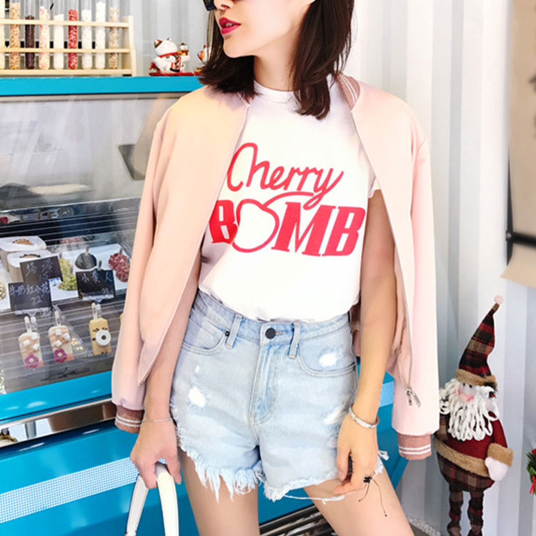 Shop (W) Saint Laurent Jaket Berjalur Merah Jambu Berkolar Besbol Lengan Panjang. 458894Y469W9921