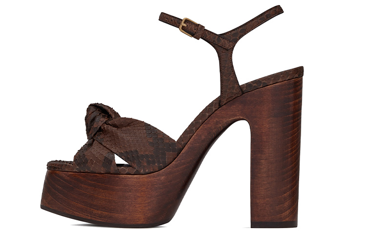 (Women) Saint Laurent 'Red Brown Python and Wood Sandals' 649108LG2009838