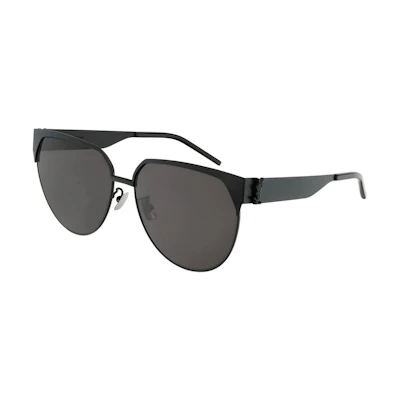 (Women) SAINT LAURENT Round Black Sunglasses with Logo Temples. SLM43F00161
