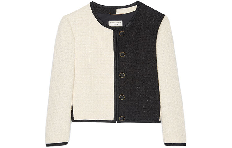 (Women) SAINT LAURENT  Short Color-Block Tweed Jacket White Ecru. 668543Y3C719601