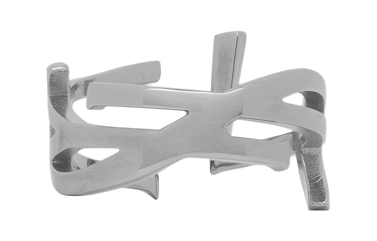 (Women) SAINT LAURENT  Silver Brass Twisted Open Metal Ring 670468Y15008126