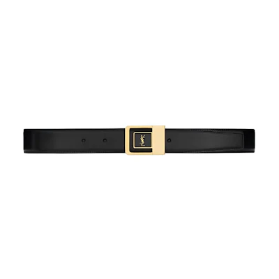 (Women) Saint Laurent Sleek Black Leather Belt with Stylish Smooth Buckle. 732556AAB251000