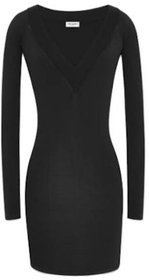 (Women) Saint Laurent Slim Fit Ribbed Knit Long Sleeve Black Dress 744611Y76CJ1000 Order (Women) Saint Laurent Slim Fit Ribbed Knit Long Sleeve Black Dress 744611Y76CJ1000