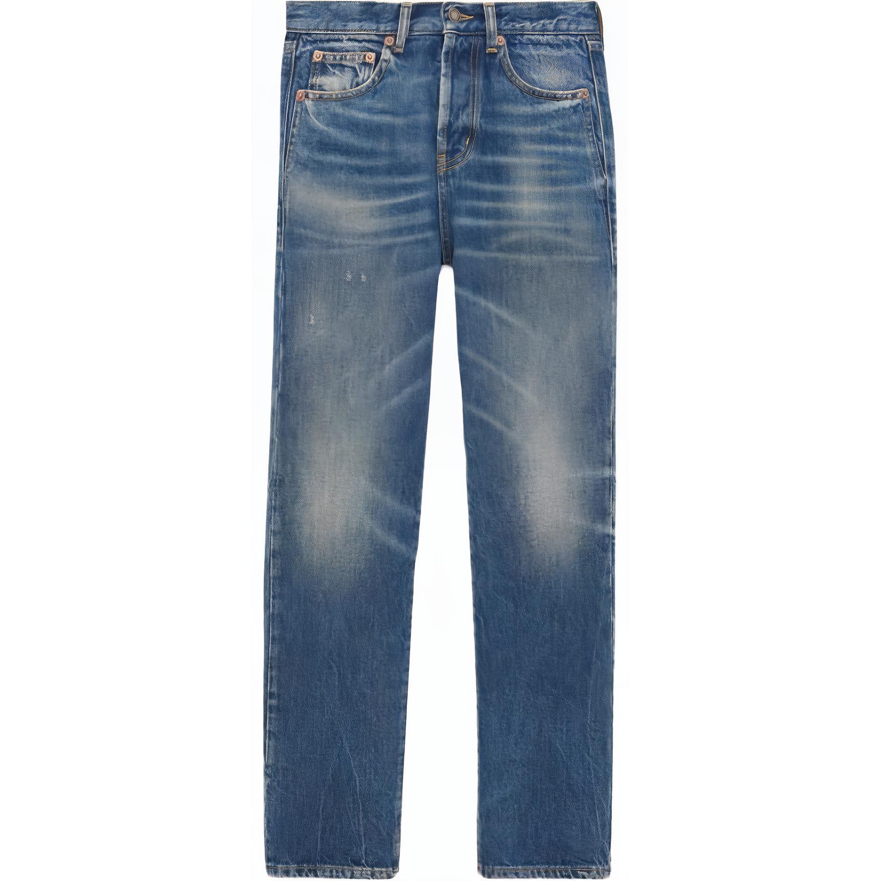 (Women) SAINT LAURENT  Slim Fit Straight Blue Denim Jeans 739003YV9705017