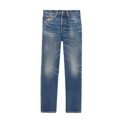 (Women) SAINT LAURENT Slim Fit Straight Blue Denim Jeans 739003YV9705017