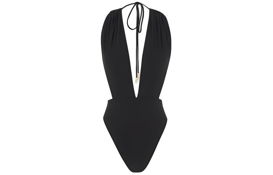 Order (Women) SAINT LAURENT  Solid Backless Halter One-Piece Swimsuit Black 777741Y601V1000