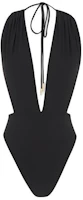 Order (Women) SAINT LAURENT Solid Backless Halter One-Piece Swimsuit Black 777741Y601V1000