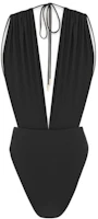 Lookbook (Women) SAINT LAURENT Solid Backless Halter One-Piece Swimsuit Black 777741Y601V1000
