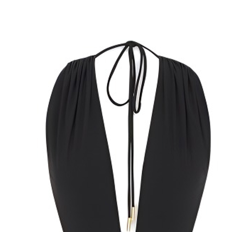 Shop (Women) SAINT LAURENT  Solid Backless Halter One-Piece Swimsuit Black 777741Y601V1000