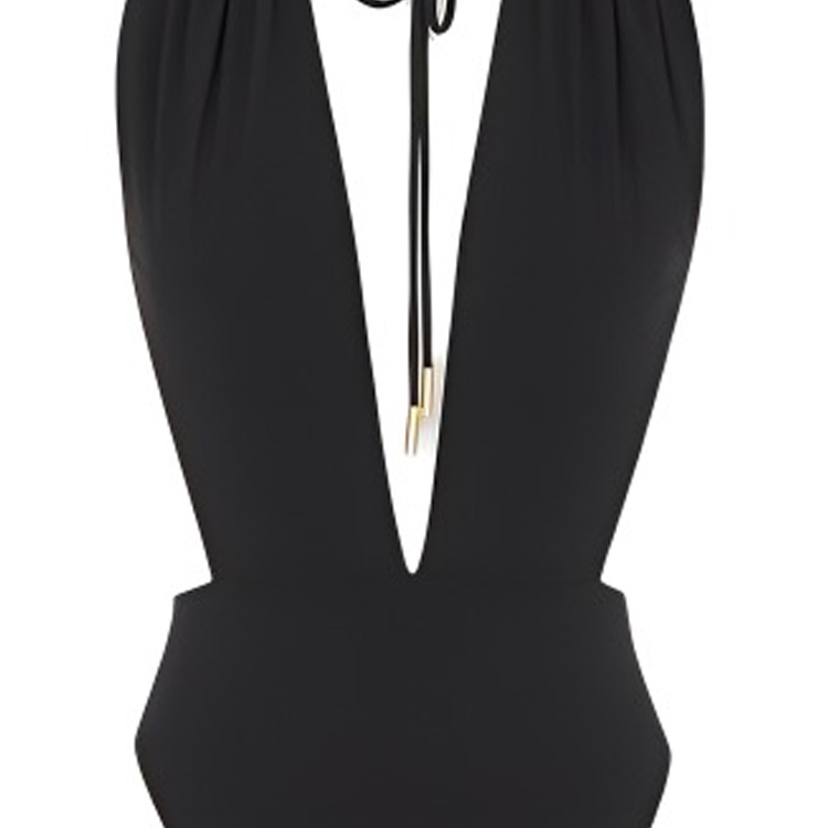 Purchase (Women) SAINT LAURENT  Solid Backless Halter One-Piece Swimsuit Black 777741Y601V1000