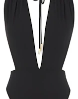 Purchase (Women) SAINT LAURENT Solid Backless Halter One-Piece Swimsuit Black 777741Y601V1000