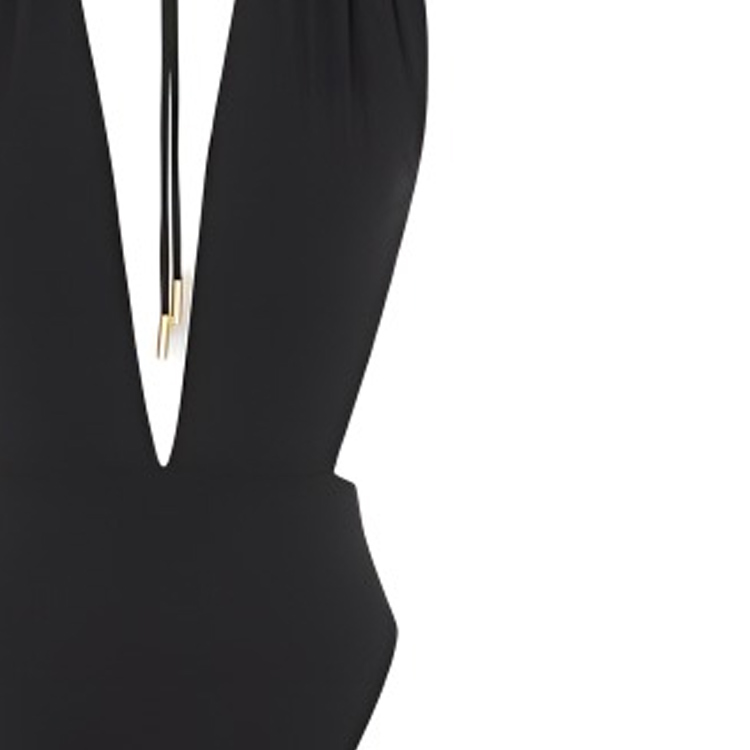Sizing (Women) SAINT LAURENT  Solid Backless Halter One-Piece Swimsuit Black 777741Y601V1000