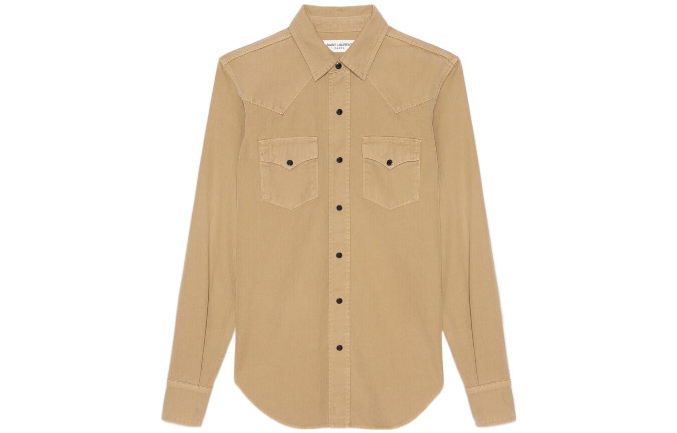 Order (Women) SAINT LAURENT  Solid Button-Up Long Sleeve Shirt Khaki Color 615139Y27BB9241