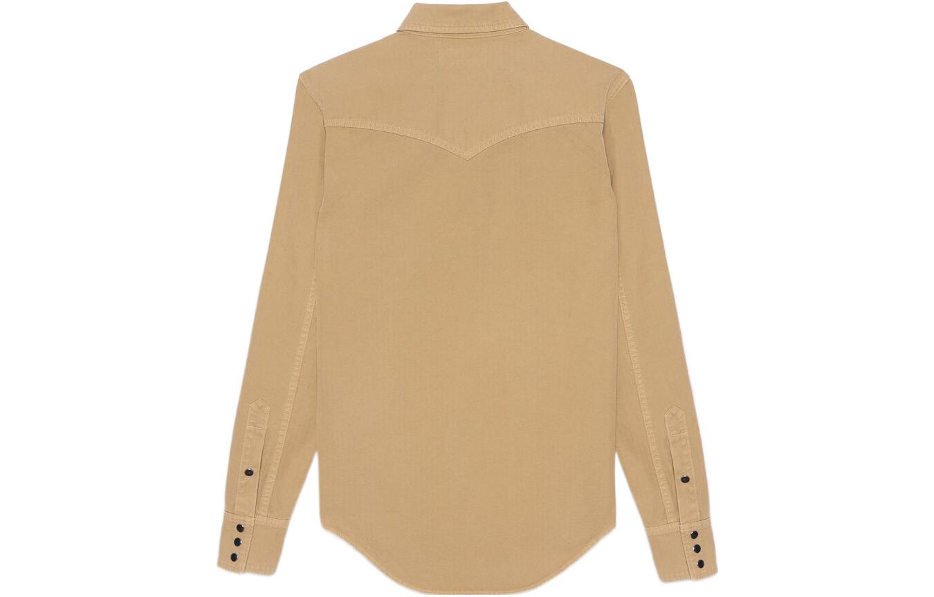 Lookbook (Women) SAINT LAURENT  Solid Button-Up Long Sleeve Shirt Khaki Color 615139Y27BB9241