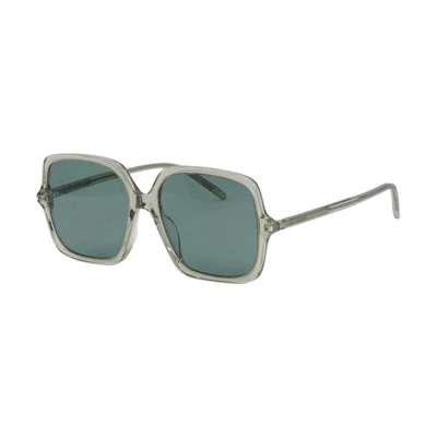 (Women) SAINT LAURENT Square Acetate Sunglasses Green with Logo Temples. SL591003