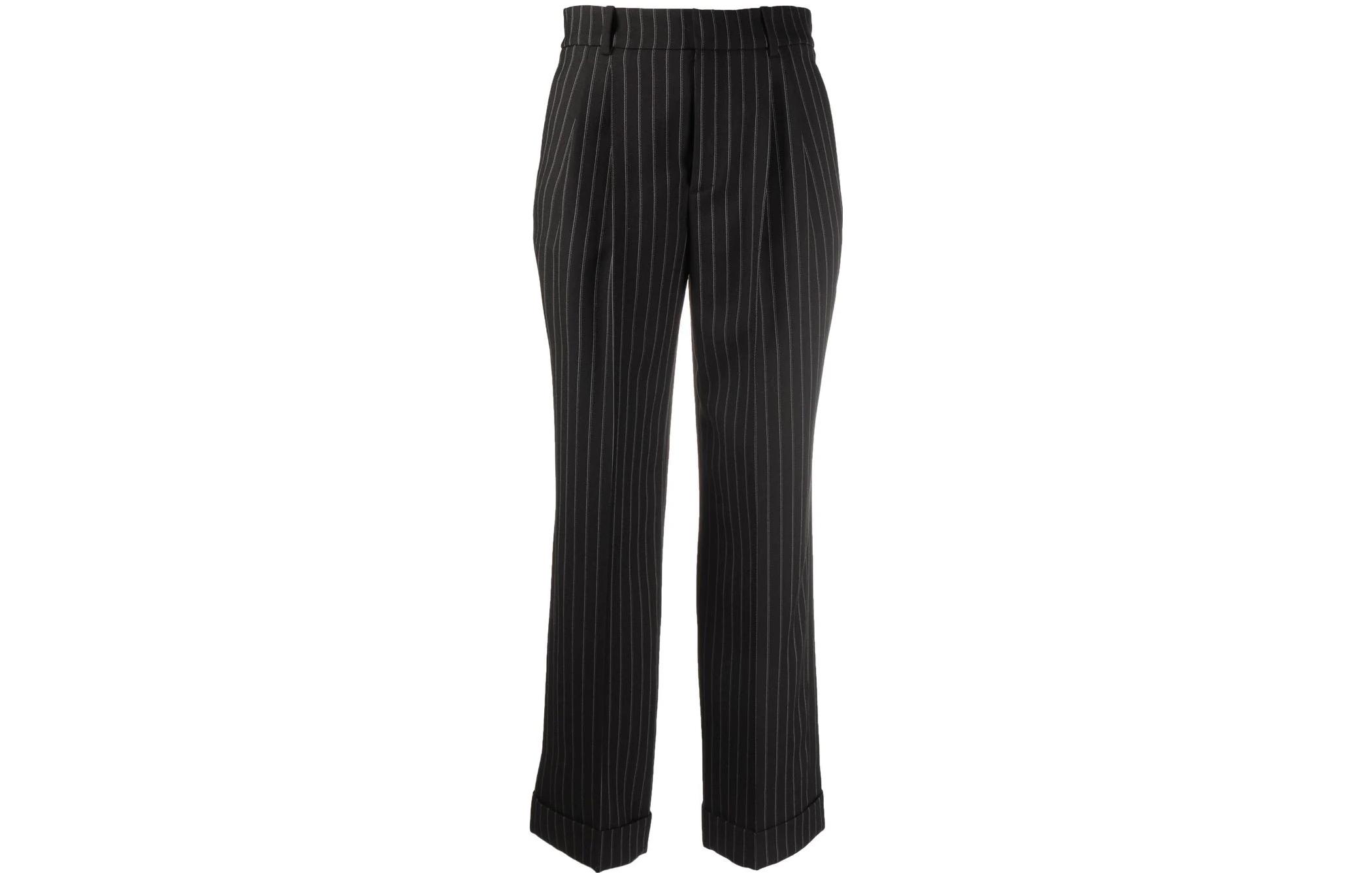Order (Women) Saint Laurent  SS22 High-Waisted Striped Wide-Leg Trousers Black. 687872Y3D171095
