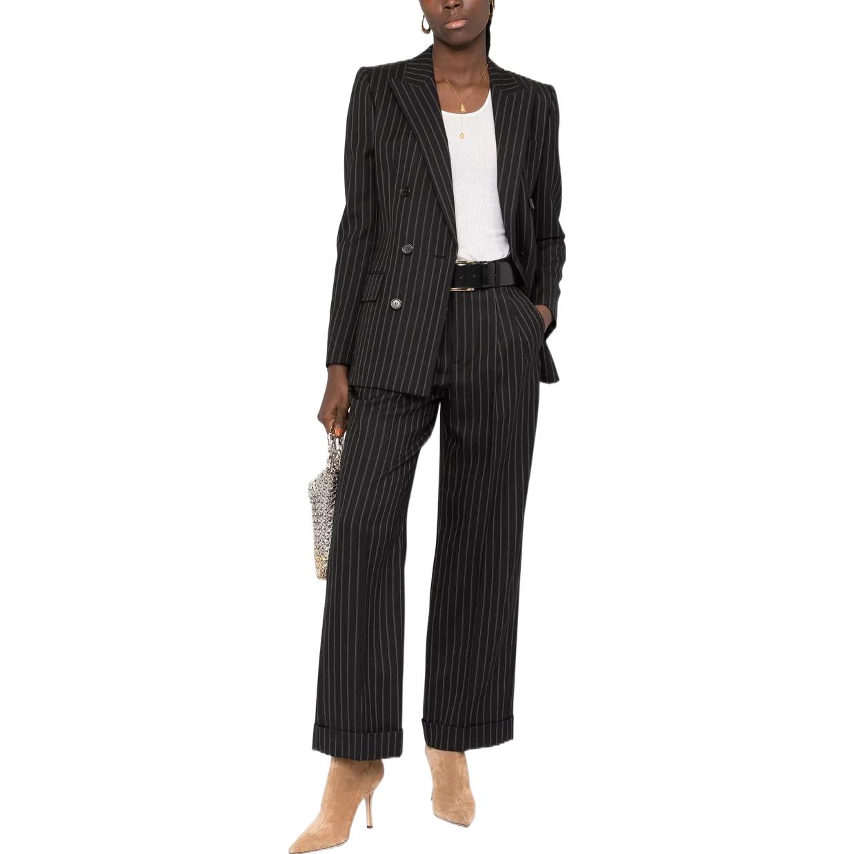 Lookbook (Women) Saint Laurent  SS22 High-Waisted Striped Wide-Leg Trousers Black. 687872Y3D171095