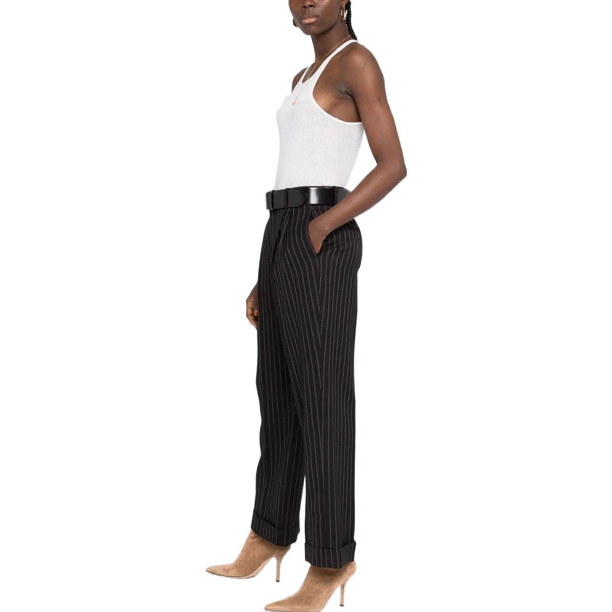 Purchase (Women) Saint Laurent  SS22 High-Waisted Striped Wide-Leg Trousers Black. 687872Y3D171095