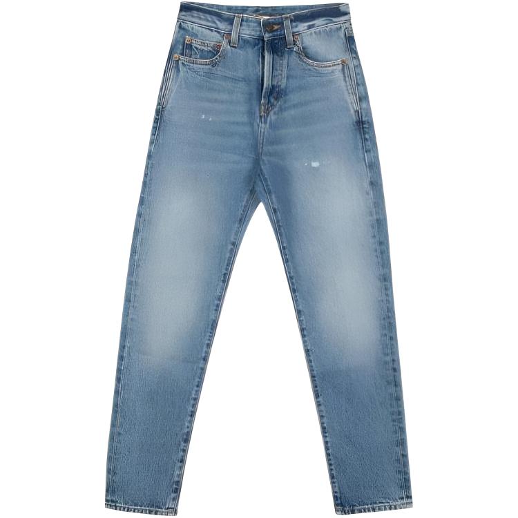 (Women) SAINT LAURENT  Straight-Leg Mid-Rise Zipper Jeans Blue 614443Y04PD4597