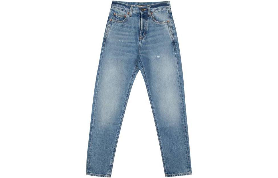 Order (Women) SAINT LAURENT  Straight-Leg Mid-Rise Zipper Jeans Blue 614443Y04PD4597