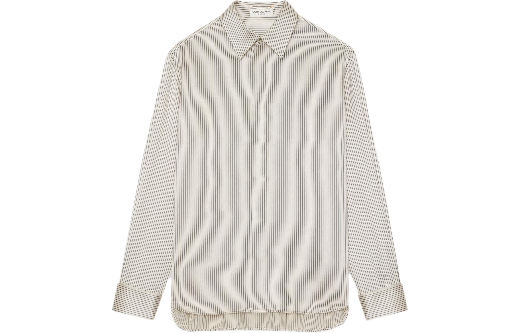 Order (W) SAINT LAURENT 條紋真絲緞面男友風襯衫 米色長袖襯衫 777862Y3I879019
