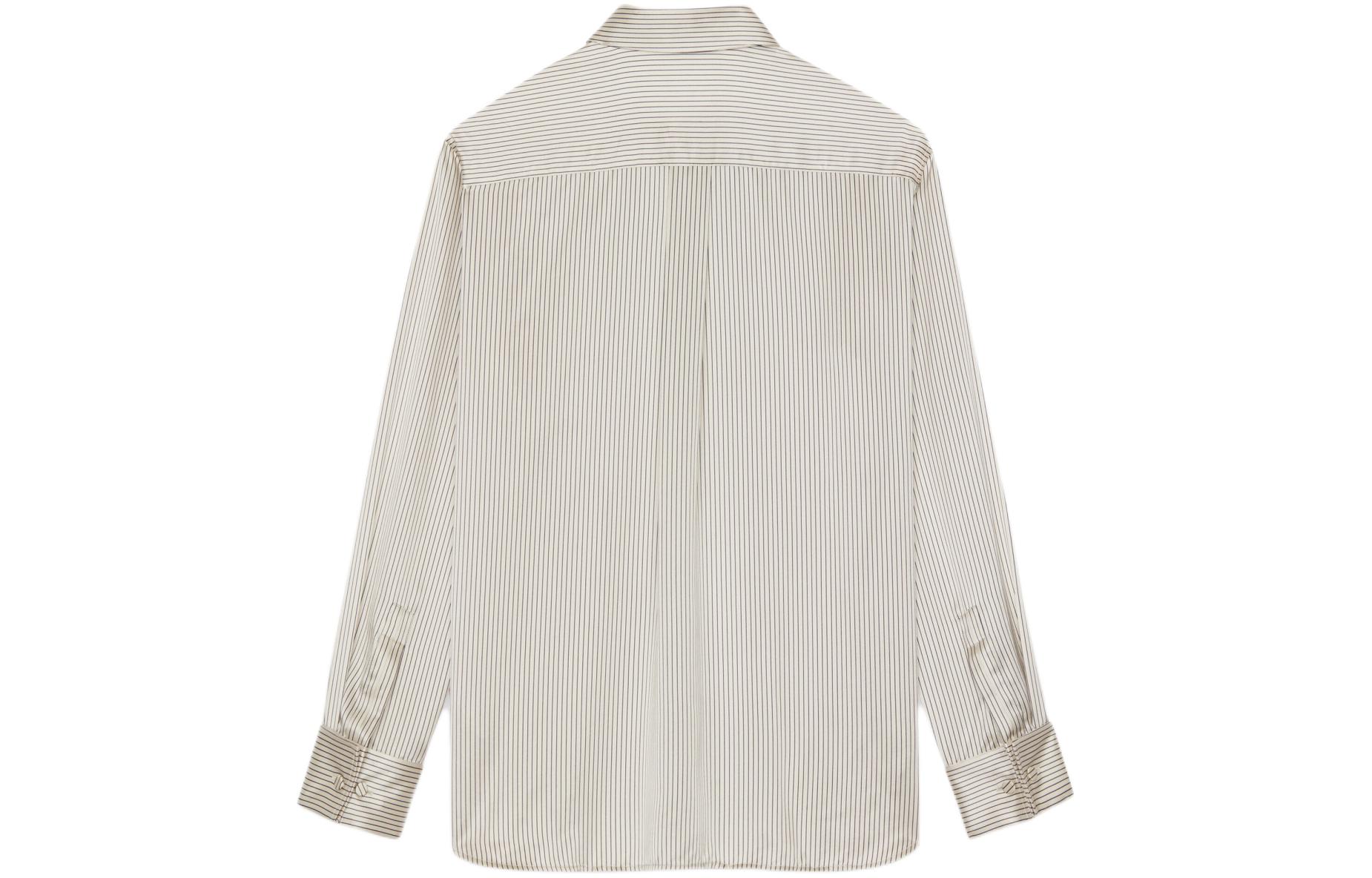 Lookbook (W) SAINT LAURENT 條紋真絲緞面男友風襯衫 米色長袖襯衫 777862Y3I879019