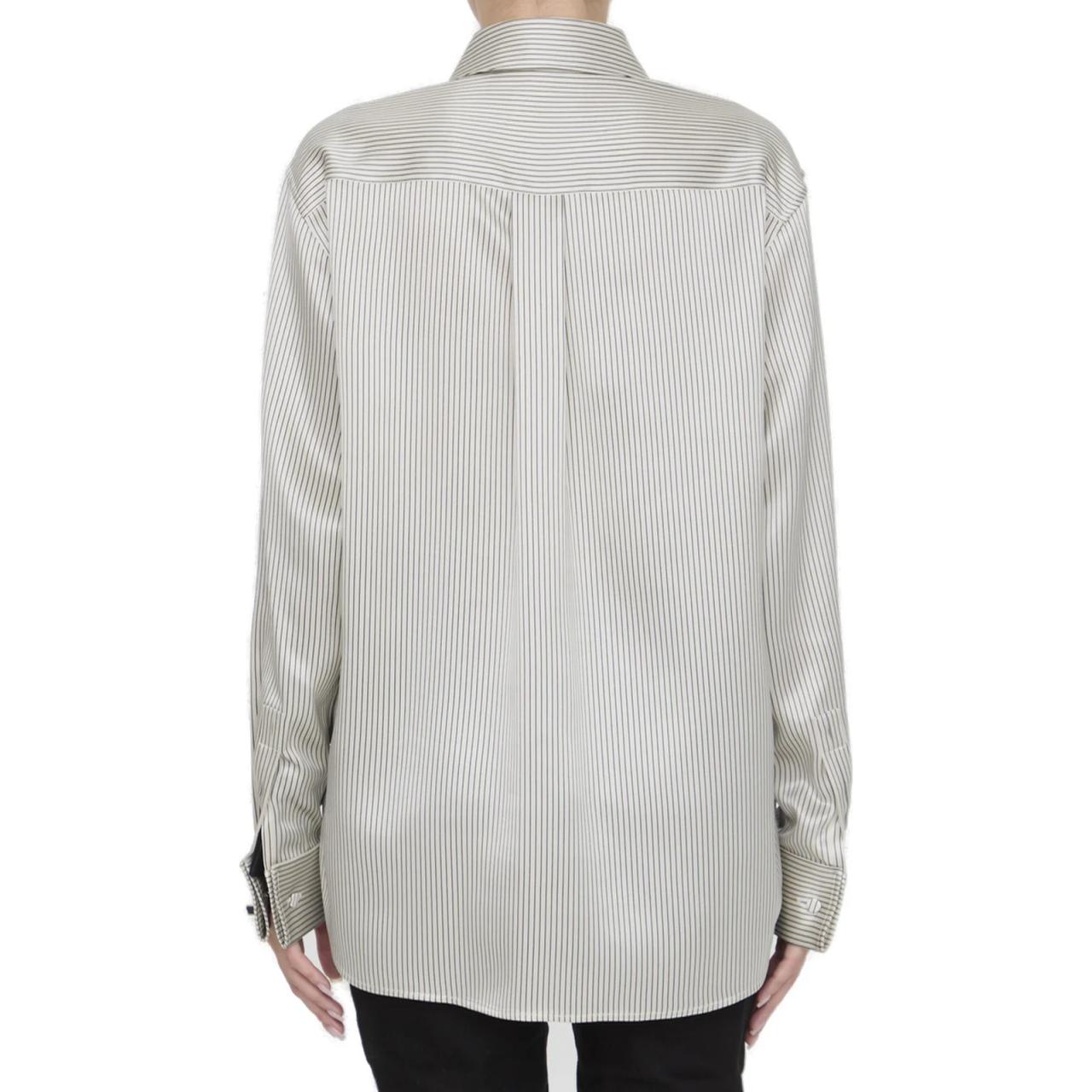 Purchase (W) SAINT LAURENT 條紋真絲緞面男友風襯衫 米色長袖襯衫 777862Y3I879019