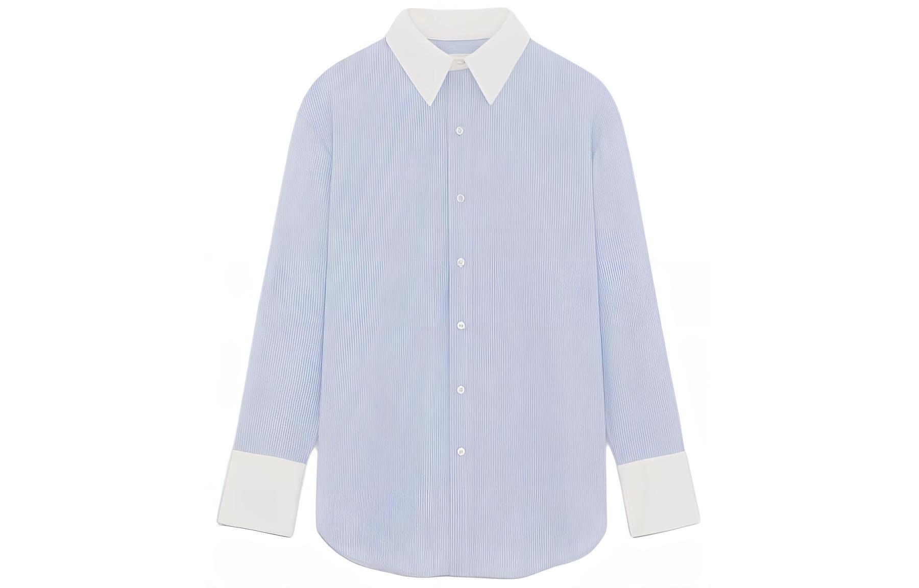 (Women) Saint Laurent  Striped Solid Long-Sleeve Shirt Blue. 782496Y5I744360