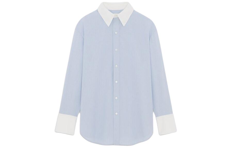 Order (W) 聖羅蘭條紋藍色長袖襯衫 782496Y5I744360