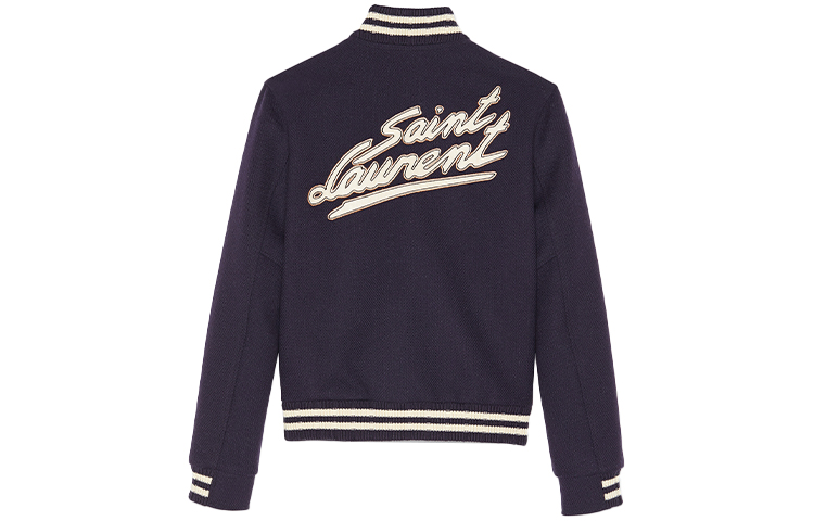 (Women) SAINT LAURENT  Striped Wool Letterman Jacket Ink Blue Back to School. 636254Y180W4363 圖 2