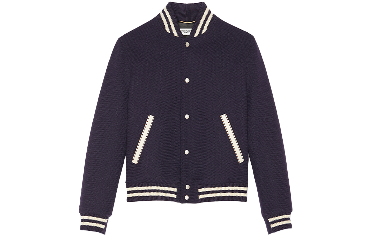 (Women) SAINT LAURENT  Striped Wool Letterman Jacket Ink Blue Back to School. 636254Y180W4363 圖 3