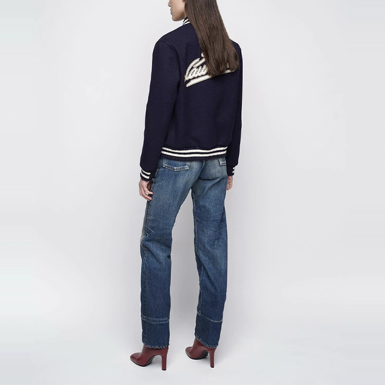 (Women) SAINT LAURENT  Striped Wool Letterman Jacket Ink Blue Back to School. 636254Y180W4363 圖 5