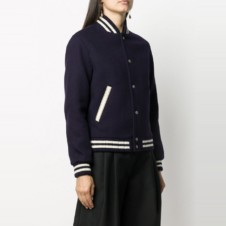 (Women) SAINT LAURENT  Striped Wool Letterman Jacket Ink Blue Back to School. 636254Y180W4363 圖 6