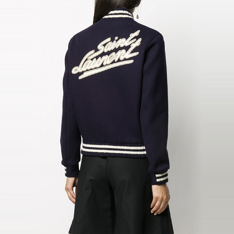 (Women) SAINT LAURENT  Striped Wool Letterman Jacket Ink Blue Back to School. 636254Y180W4363 圖 7