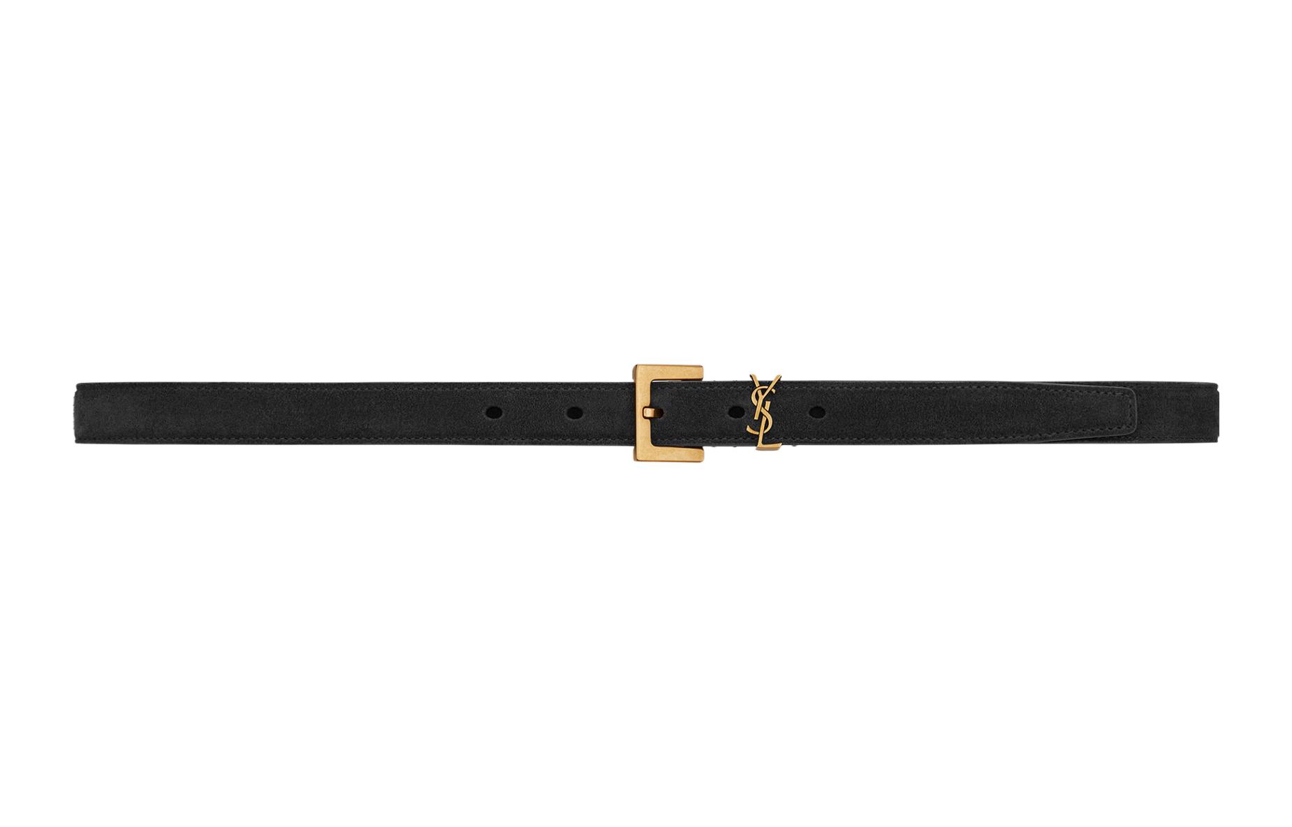 (Women) Saint Laurent  Suede Leather Belt Black 2cm with Signature Buckle. 554465C0X0W1000