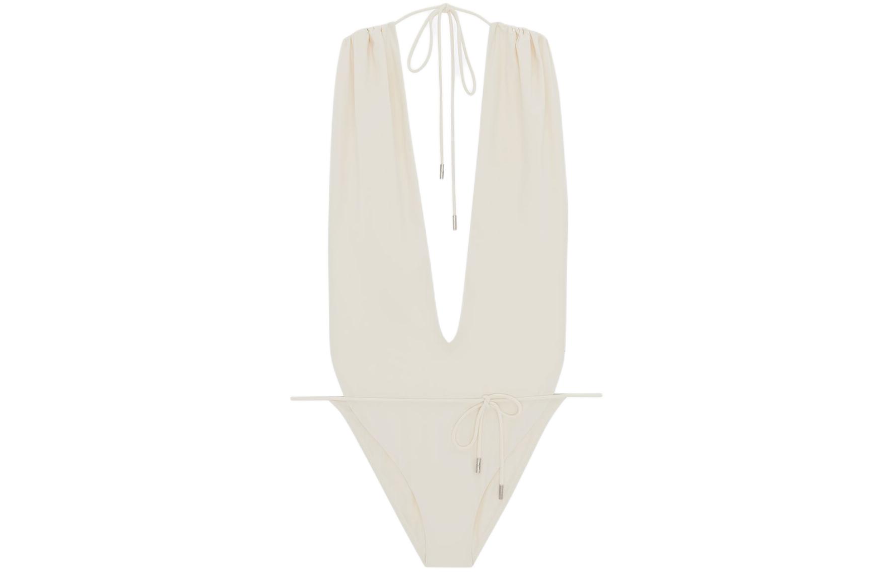 Order (W) SAINT LAURENT Baju Renang One-Piece V-Neck Cream White. 783574Y37PG9078