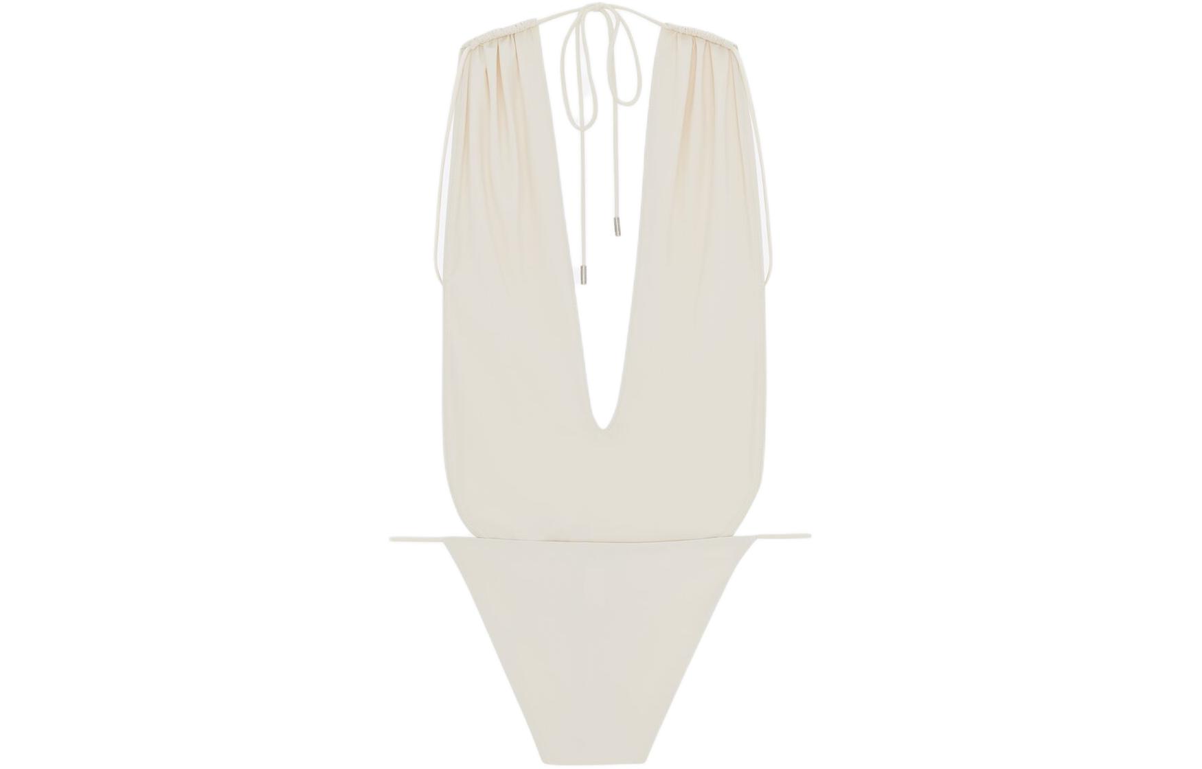 Lookbook (W) SAINT LAURENT Baju Renang One-Piece V-Neck Cream White. 783574Y37PG9078