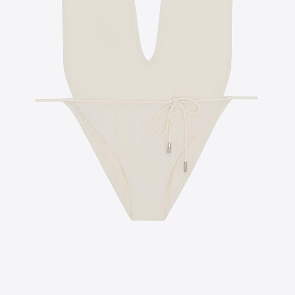 Details for (W) SAINT LAURENT Baju Renang One-Piece V-Neck Cream White. 783574Y37PG9078
