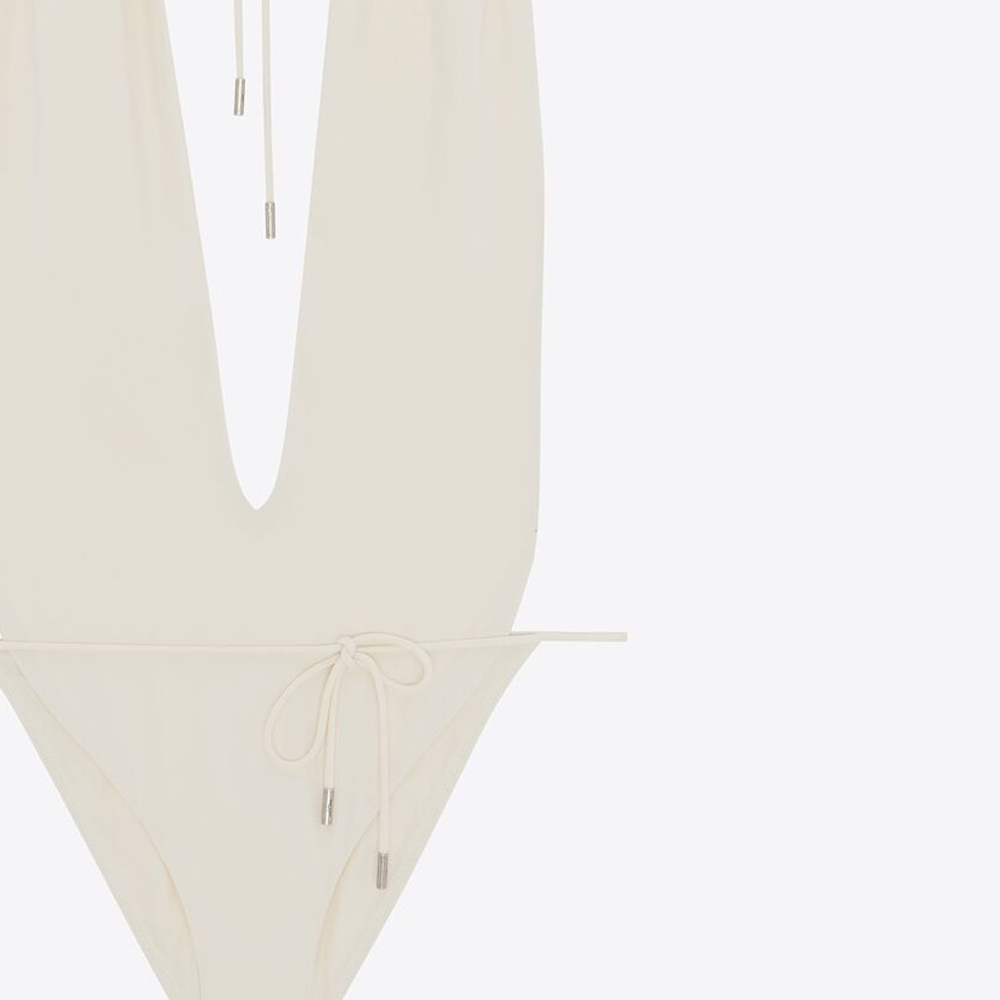 Sizing (W) SAINT LAURENT Baju Renang One-Piece V-Neck Cream White. 783574Y37PG9078