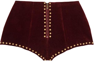 (Women) SAINT LAURENT Velvet Studded Slim Shorts Burgundy 534759Y615W6166 (Women) SAINT LAURENT Velvet Studded Slim Shorts Burgundy 534759Y615W6166