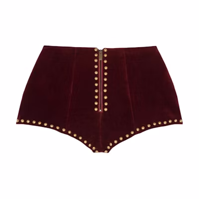 (Women) SAINT LAURENT Velvet Studded Slim Shorts Burgundy 534759Y615W6166
