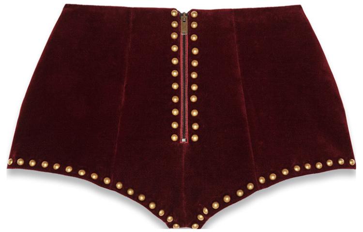 Order (W) SAINT LAURENT Seluar Pendek Slim Baldu Studded Burgundy 534759Y615W6166