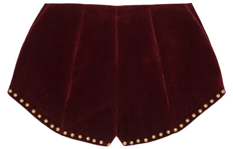 Lookbook (W) SAINT LAURENT Seluar Pendek Slim Baldu Studded Burgundy 534759Y615W6166