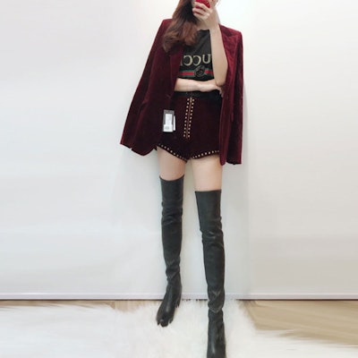 (W) SAINT LAURENT Seluar Pendek Slim Baldu Studded Burgundy 534759Y615W6166 Purchase (W) SAINT LAURENT Seluar Pendek Slim Baldu Studded Burgundy 534759Y615W6166