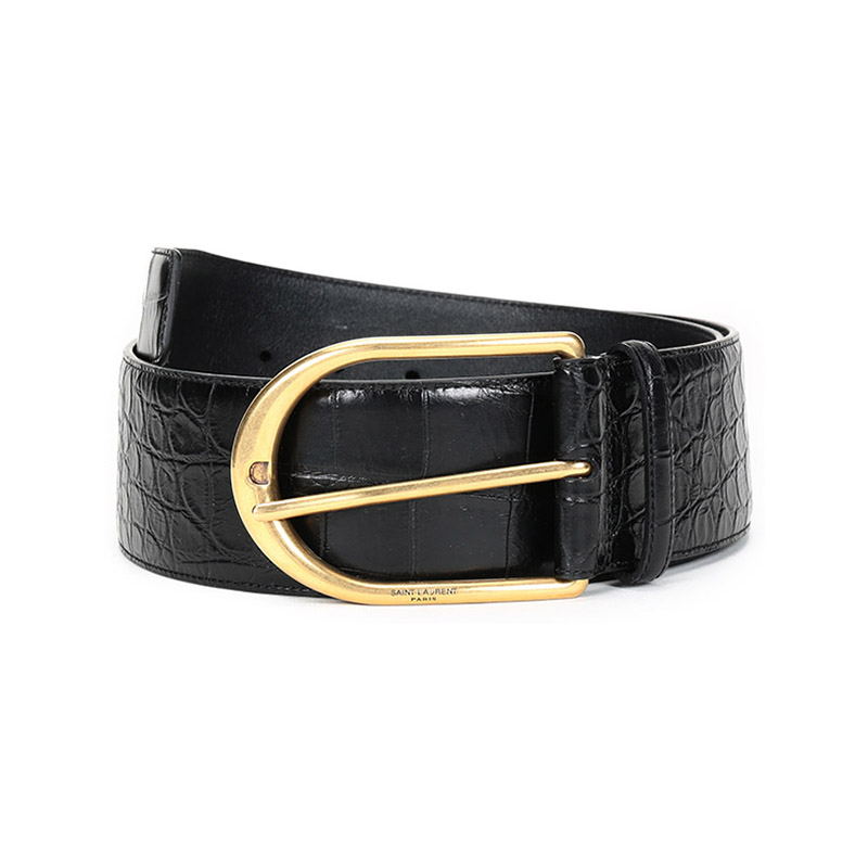 (Women) SAINT LAURENT  Vintage Leather Belt with Buckle - 5.5cm Wide 619783-1SR0W-1000