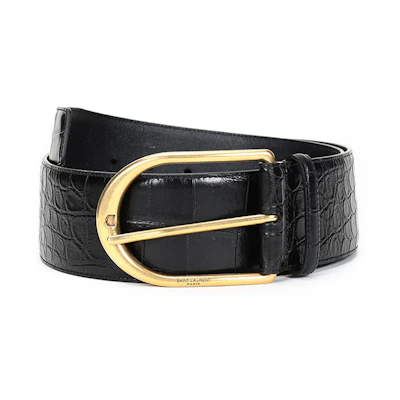 (Women) SAINT LAURENT Vintage Leather Belt with Buckle - 5.5cm Wide 619783-1SR0W-1000