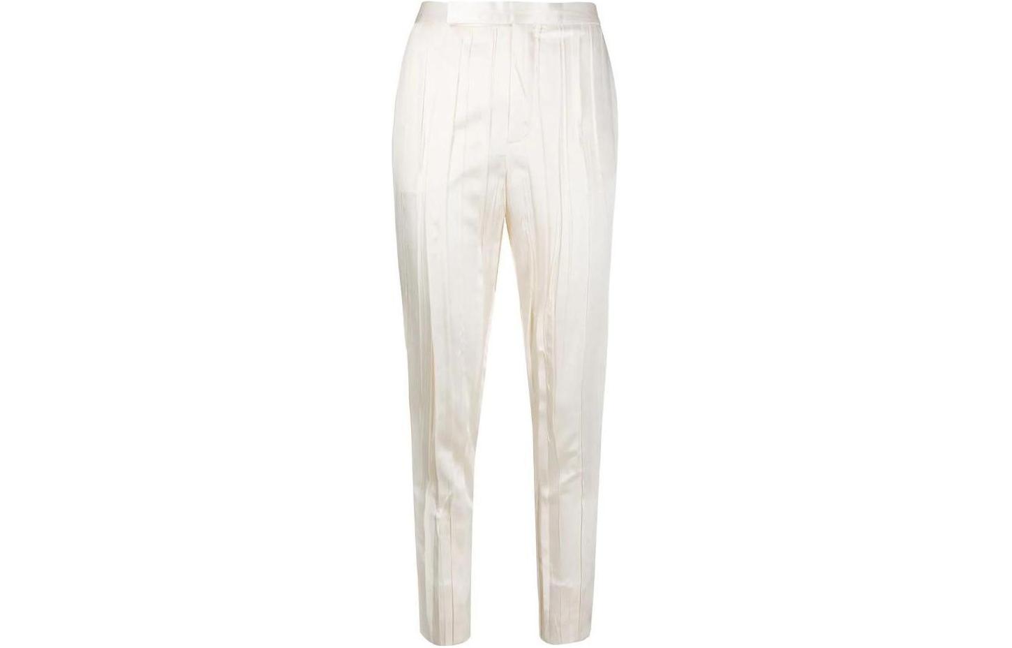 (Women) SAINT LAURENT  White High-Waisted Pleated Slim Fit Casual Pants. 611919Y2A31-9601