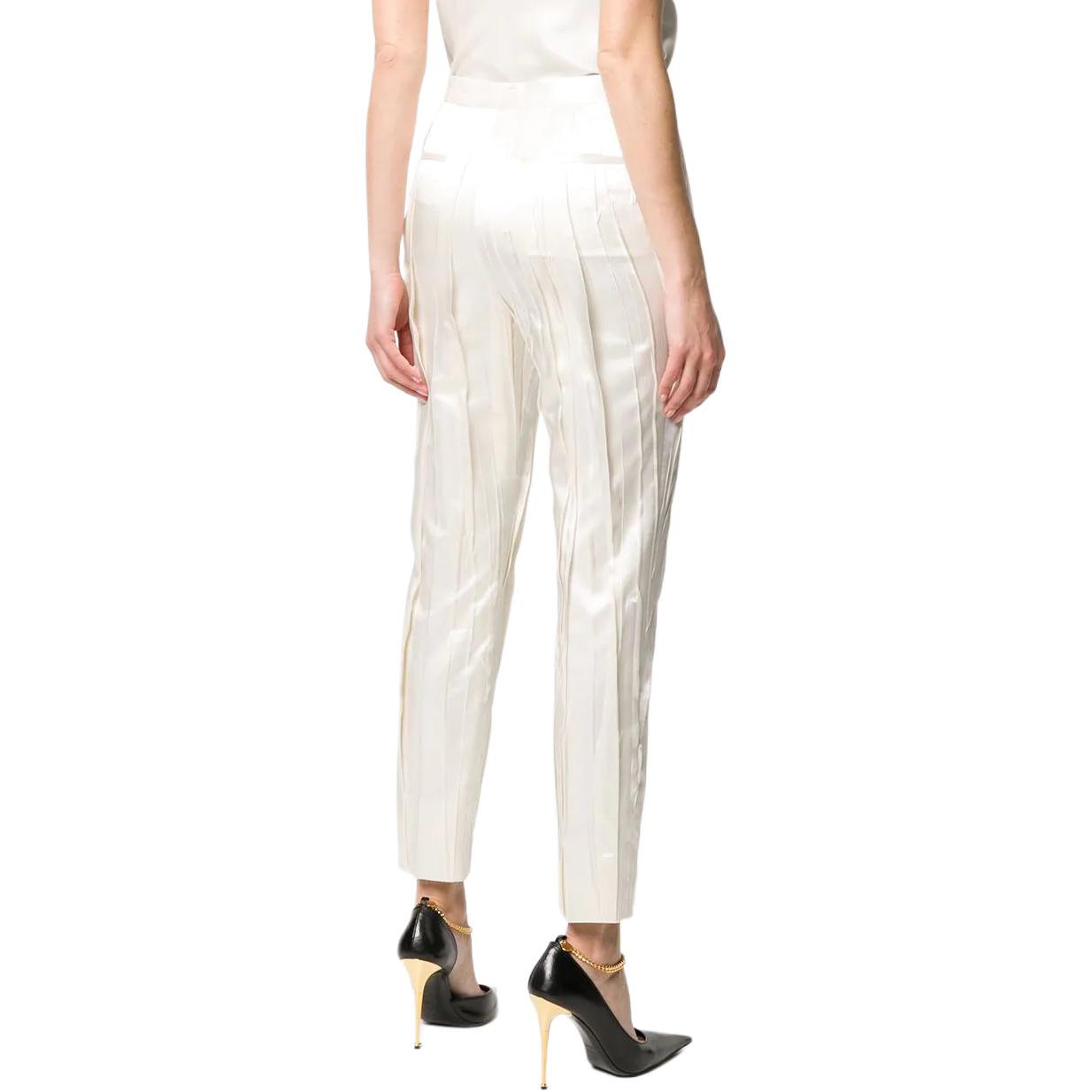 Shop (W) SAINT LAURENT Seluar Putih High-Waisted Slim Fit Kasual Berlipat. 611919Y2A31-9601